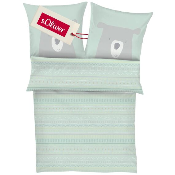 s.Oliver Kinderbettwäsche 100x135 cm Bär - 100% Baumwolle - Renforcé, praktischer Reißverschluss & maschinenwaschbar, Bettwäsche für Kinder 2tlg. bunt