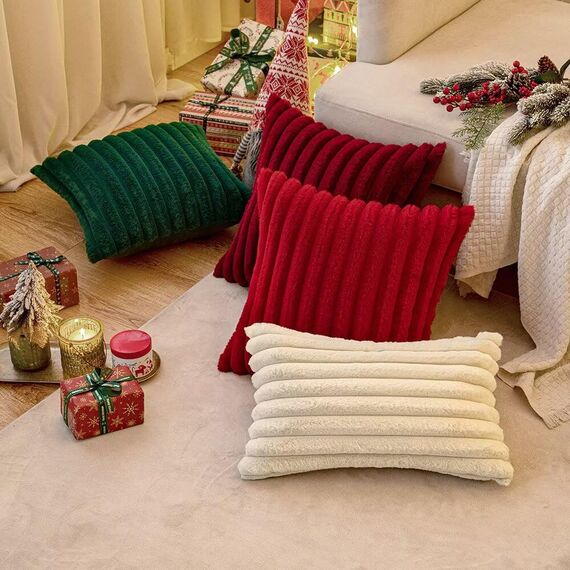 MIULEE Plüsch Kissenbezug 45x45 Weihnachten Deko Flauschige Kissenbezüge Kunstpelz Fell Sofakissen Flauschig Dekokissen Kissenhülle für Wohnzimmer Schlafzimmer Sofa Kuschelkissen Rot 2er Set