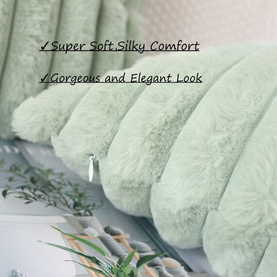 NIULAA Salbei Grün Kissenbezug 45x45 2er Set Flauschig Plüsch Deko Kissenbezüge Weich Gestreift Pelz Kissenhülle Dekokissen Sofakissenbezug Luxus Sofakissen Zierkissenbezüge Wohnzimmer Sofa