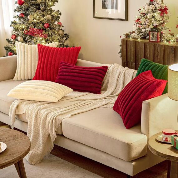 MIULEE Plüsch Kissenbezug 40x40 Weihnachten Deko Flauschige Kissenbezüge Kunstpelz Fell Sofakissen Flauschig Dekokissen Kissenhülle für Wohnzimmer Schlafzimmer Sofa Kuschelkissen Dunkelgrün 2er Set