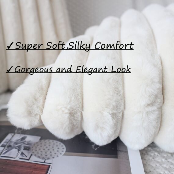 NIULAA Beige Kissenbezug 50x50 2er Set Flauschig Plüsch Deko Kissenbezüge Weich Gestreift Pelz Kissenhülle Dekokissen Sofakissenbezug Luxus Sofakissen Zierkissenbezüge Wohnzimmer Sofa