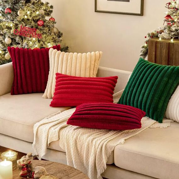 MIULEE Plüsch Kissenbezug 50x50 Weihnachten Deko Flauschige Kissenbezüge Kunstpelz Fell Sofakissen Flauschig Dekokissen Kissenhülle für Wohnzimmer Schlafzimmer Sofa Kuschelkissen Dunkelgrün 2er Set