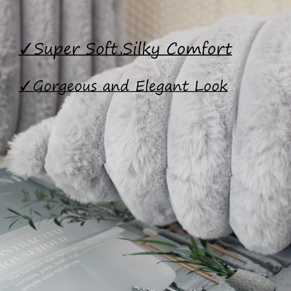 NIULAA Silber Grau Kissenbezug 50x50 2er Set Flauschig Plüsch Deko Kissenbezüge Weich Gestreift Pelz Kissenhülle Dekokissen Sofakissenbezug Luxus Sofakissen Zierkissenbezüge Wohnzimmer Sofa