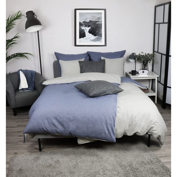 jilda-tex Biber Bettwäsche Made IN Germany Melange 135x200 cm + 80x80 cm 100% Baumwolle Feinbiberbettwäsche Edel-Flanell Verschiedene Größen/Farben (Hellgrau/Jeansblau, 135 x 200 cm)