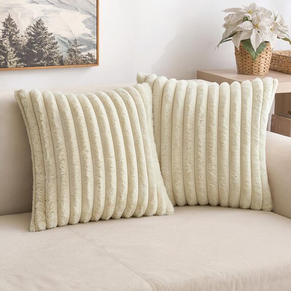 MIULEE Plüsch Kissenbezug 60x60 Deko Flauschige Kissenbezüge Kunstpelz Fell Sofakissen Flauschig Dekokissen Kissenhülle für Wohnzimmer Schlafzimmer Sofa Kuschelkissen Beige 2er Set