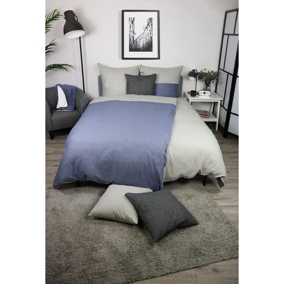 jilda-tex Biber Bettwäsche Made IN Germany Melange 135x200 cm + 80x80 cm 100% Baumwolle Feinbiberbettwäsche Edel-Flanell Verschiedene Größen/Farben (Jeansblau/Streifen Hellgrau, 200 x 200 cm)