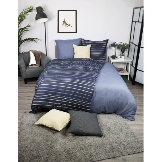 jilda-tex Biber Bettwäsche Made IN Germany Melange 135x200 cm + 80x80 cm 100% Baumwolle Feinbiberbettwäsche Edel-Flanell Verschiedene Größen/Farben (Colored Stripes - Dunkelblau, 200 x 200 cm)