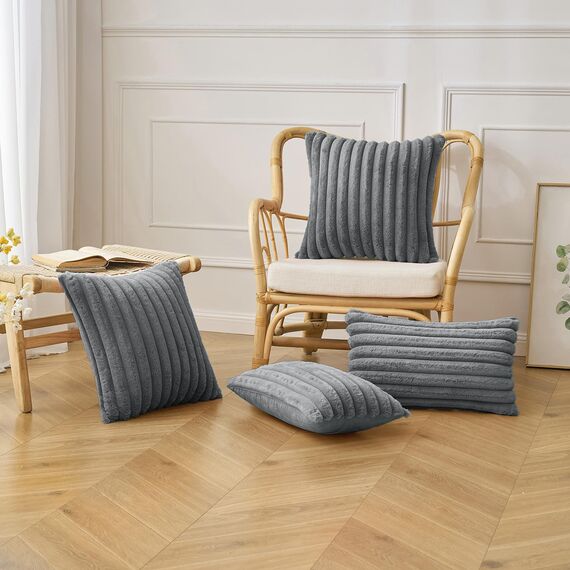 MIULEE Plüsch Kissenbezug 45x45 Deko Flauschige Kissenbezüge Kunstpelz Fell Sofakissen Flauschig Dekokissen Kissenhülle für Wohnzimmer Schlafzimmer Sofa Kuschelkissen Grau 2er Set