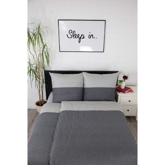 jilda-tex Biber Bettwäsche Made IN Germany Melange 135x200 cm + 80x80 cm 100% Baumwolle Feinbiberbettwäsche Edelflanell Verschiedene Größen/Farben (Dunkelgrau/Streifen Hellgrau, 200 x 200 cm)