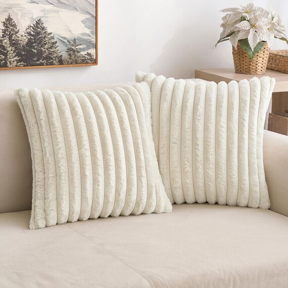 MIULEE Plüsch Kissenbezug 45x45 Weihnachten Deko Flauschige Kissenbezüge Kunstpelz Fell Sofakissen Flauschig Dekokissen Kissenhülle für Wohnzimmer Schlafzimmer Sofa Kuschelkissen Weiß 2er Set