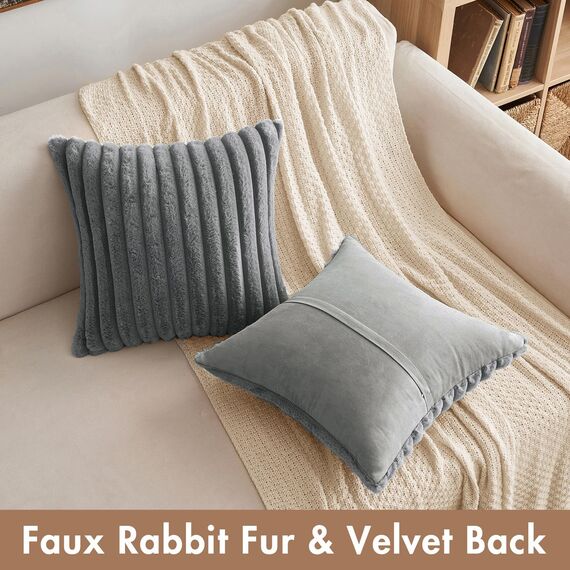 MIULEE Plüsch Kissenbezug 40x40 Deko Flauschige Kissenbezüge Kunstpelz Fell Sofakissen Flauschig Dekokissen Kissenhülle für Wohnzimmer Schlafzimmer Sofa Kuschelkissen Grau 2er Set