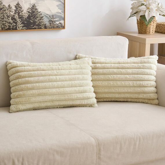 MIULEE Plüsch Kissenbezug 40x60 Deko Flauschige Kissenbezüge Kunstpelz Fell Sofakissen Flauschig Dekokissen Kissenhülle für Wohnzimmer Schlafzimmer Sofa Kuschelkissen Beige 2er Set