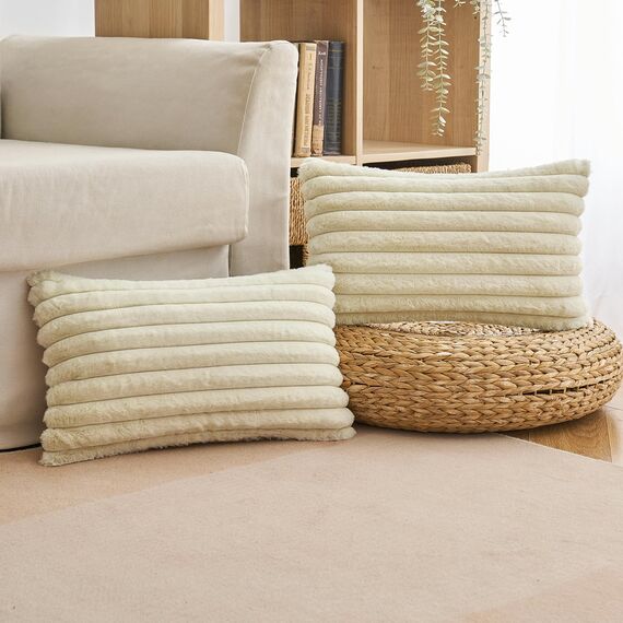 MIULEE Plüsch Kissenbezug 40x60 Deko Flauschige Kissenbezüge Kunstpelz Fell Sofakissen Flauschig Dekokissen Kissenhülle für Wohnzimmer Schlafzimmer Sofa Kuschelkissen Beige 2er Set