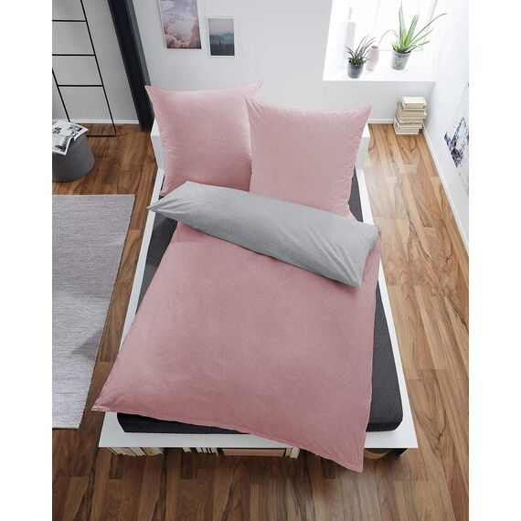 jilda-tex Biber Bettwäsche Made IN Germany Melange 135x200 cm + 80x80 cm 100% Baumwolle Feinbiberbettwäsche Edel-Flanell Verschiedene Größen/Farben (Uni Hellgrau/Rose, 200 x 200 cm)