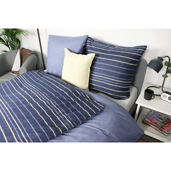 jilda-tex Biber Bettwäsche Made IN Germany Melange 135x200 cm + 80x80 cm 100% Baumwolle Feinbiberbettwäsche Edel-Flanell Verschiedene Größen/Farben (Colored Stripes - Dunkelblau, 200 x 200 cm)