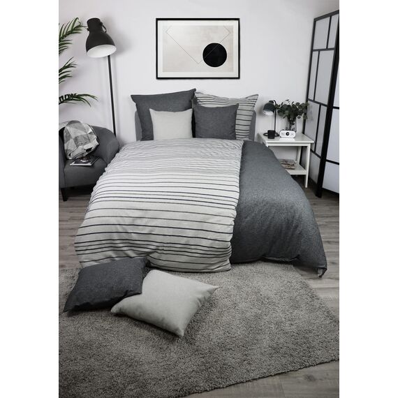 jilda-tex Biber Bettwäsche Made IN Germany Melange 135x200 cm + 80x80 cm 100% Baumwolle Feinbiberbettwäsche Edel-Flanell Verschiedene Größen/Farben (Colored Stripes - Hellgrau, 135 x 200 cm)