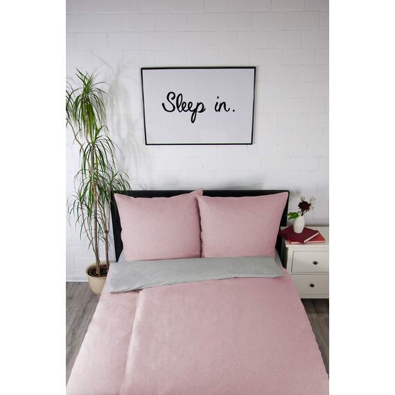 jilda-tex Biber Bettwäsche Made IN Germany Melange 135x200 cm + 80x80 cm 100% Baumwolle Feinbiberbettwäsche Edel-Flanell Verschiedene Größen/Farben (Uni Hellgrau/Rose, 200 x 200 cm)