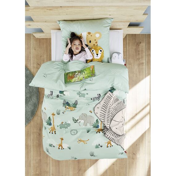 s.Oliver Kinderbettwäsche Tiere 135x200 cm - 100% Baumwolle, praktischer Reißverschluss & maschinenwaschbar, Bettwäsche für Kinder 2tlg. Zootiere hellgrün