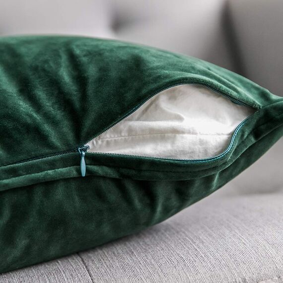 MIULEE 2er Set Samt Kissenbezug Flansch Kissenhülle Dekorative Sofakissen Dekokissen Umwickelte Kante Kissenbezüge Zierkissenbezug für Sofa Wohnzimmer Schlafzimmer 30x50 cm Dunkelgrün