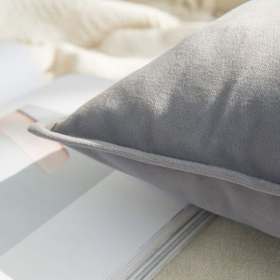 MIULEE 2er Set Samt Kissenbezug Flansch Kissenhülle Dekorative Sofakissen Dekokissen Umwickelte Kante Kissenbezüge Zierkissenbezug für Sofa Wohnzimmer Schlafzimmer 45x45 cm Dunkelgrau