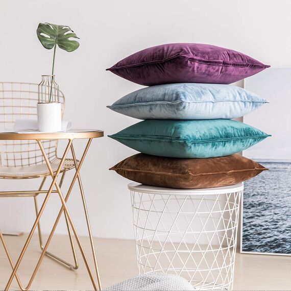 MIULEE 2er Set Samt Kissenbezug Flansch Kissenhülle Dekorative Sofakissen Dekokissen Umwickelte Kante Kissenbezüge Zierkissenbezug für Sofa Wohnzimmer Schlafzimmer 40x40 cm Blaugrün