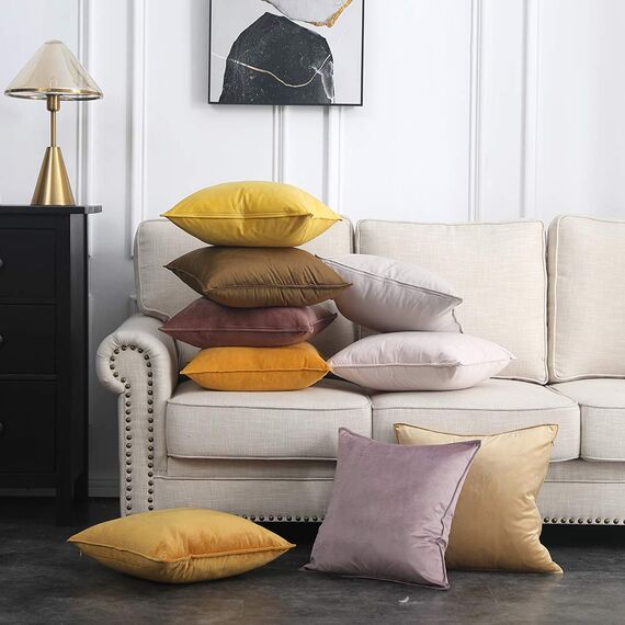 MIULEE 2er Set Samt Kissenbezug Flansch Kissenhülle Dekorative Sofakissen Dekokissen Umwickelte Kante Kissenbezüge Zierkissenbezug für Sofa Wohnzimmer Schlafzimmer 50x50 cm Orangegelb