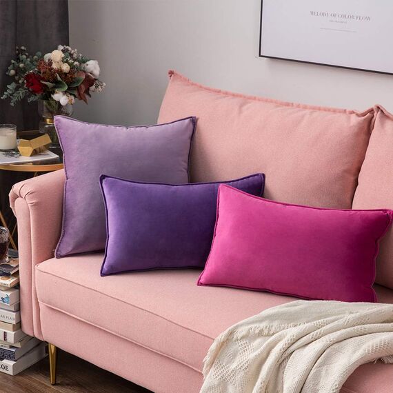 MIULEE 2er Set Samt Kissenbezug Flansch Kissenhülle Dekorative Sofakissen Dekokissen Umwickelte Kante Kissenbezüge Zierkissenbezug für Sofa Wohnzimmer Schlafzimmer 40x60 cm Rose Rot