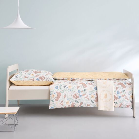 s.Oliver Kinderbettwäsche Waldtiere 135x200 cm - 100% Baumwolle, praktischer Reißverschluss & maschinenwaschbar, Bettwäsche für Kinder 2tlg. Tiere gelb bunt