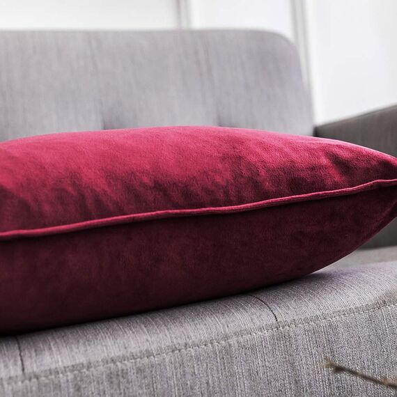 MIULEE 2er Set Samt Kissenbezug Flansch Kissenhülle Dekorative Sofakissen Dekokissen Umwickelte Kante Kissenbezüge Zierkissenbezug für Sofa Wohnzimmer Schlafzimmer 30x50 cm Wein Rot