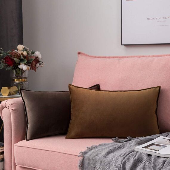 MIULEE 2er Set Samt Kissenbezug Flansch Kissenhülle Dekorative Sofakissen Dekokissen Umwickelte Kante Kissenbezüge Zierkissenbezug für Sofa Wohnzimmer Schlafzimmer 30x50 cm Schokoladenbraun