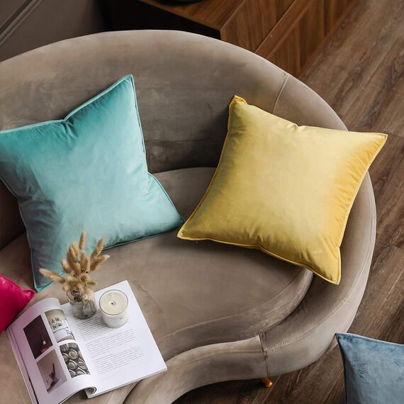 MIULEE 2er Set Samt Kissenbezug Flansch Kissenhülle Dekorative Sofakissen Dekokissen Umwickelte Kante Kissenbezüge Zierkissenbezug für Sofa Wohnzimmer Schlafzimmer 50x50 cm Blaugrün