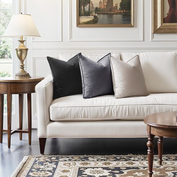 MIULEE 2er Set Samt Kissenbezug Flansch Kissenhülle Dekorative Sofakissen Dekokissen Umwickelte Kante Kissenbezüge Zierkissenbezug für Sofa Wohnzimmer Schlafzimmer 50x50 cm Hellgrau