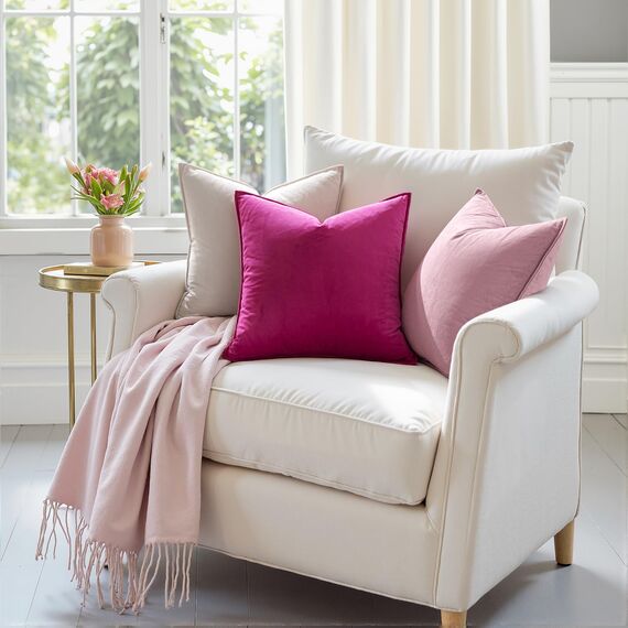 MIULEE 2er Set Samt Kissenbezug Flansch Kissenhülle Dekorative Sofakissen Dekokissen Umwickelte Kante Kissenbezüge Zierkissenbezug für Sofa Wohnzimmer Schlafzimmer 60x60 cm Rose Rot