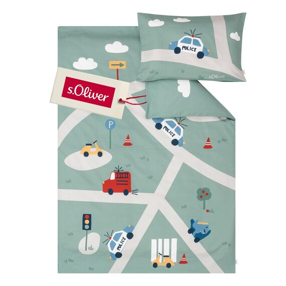 s.Oliver Kinderbettwäsche Auto 100 x 135 cm - 100% Baumwolle, Reißverschluss, anschmiegsam, weich & waschbar, Mako Satinbettwäsche mit Autos mehrfabig