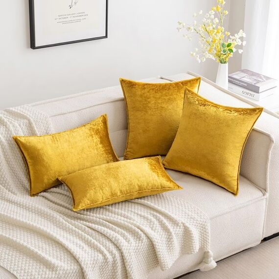 MIULEE 2er Set Samt Kissenbezug Flansch Kissenhülle Dekorative Sofakissen Dekokissen Umwickelte Kante Kissenbezüge Zierkissenbezug für Sofa Wohnzimmer Schlafzimmer 40x40 cm Golden Luxuriös