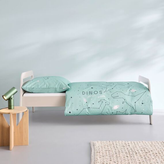 s.Oliver Kinderbettwäsche Dino 135x200 cm - 100% Baumwolle, praktischer Reißverschluss & maschinenwaschbar, Bettwäsche für Kinder Dinosaurier & Sterne 2tlg. Mint