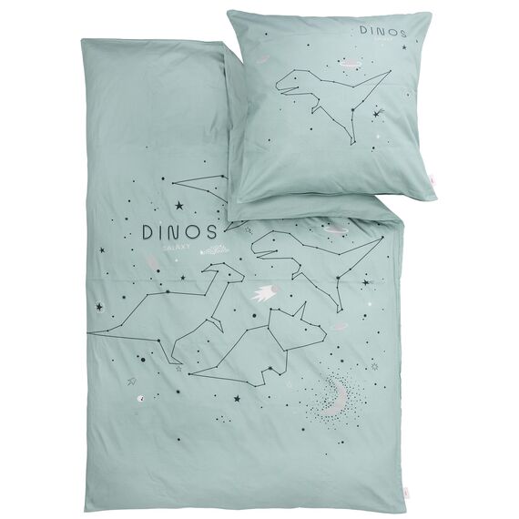 s.Oliver Kinderbettwäsche Dino 135x200 cm - 100% Baumwolle, praktischer Reißverschluss & maschinenwaschbar, Bettwäsche für Kinder Dinosaurier & Sterne 2tlg. Mint
