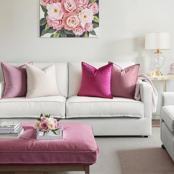 MIULEE 2er Set Samt Kissenbezug Flansch Kissenhülle Dekorative Sofakissen Dekokissen Umwickelte Kante Kissenbezüge Zierkissenbezug für Sofa Wohnzimmer Schlafzimmer 45x45 cm Rose Rot