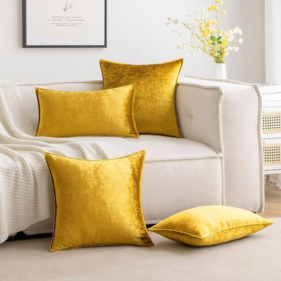MIULEE 2er Set Samt Kissenbezug Flansch Kissenhülle Dekorative Sofakissen Dekokissen Umwickelte Kante Kissenbezüge Zierkissenbezug für Sofa Wohnzimmer Schlafzimmer 40x40 cm Golden Luxuriös