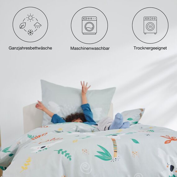 s.Oliver Kinderbettwäsche Koala 135 x 200 cm - 100% Baumwolle, Reißverschluss, anschmiegsam, weich & waschbar, Mako Satinbettwäsche Koalabär grau