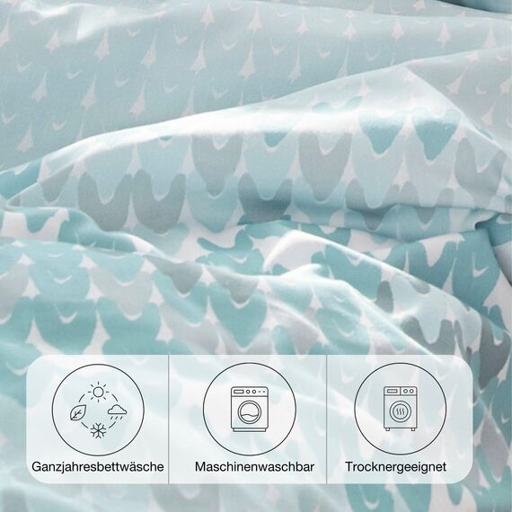 s.Oliver Kinderbettwäsche Pinguin 100x135 cm - 100% Baumwolle, praktischer Reißverschluss & maschinenwaschbar, Bettwäsche für Kinder 2tlg. hellblau