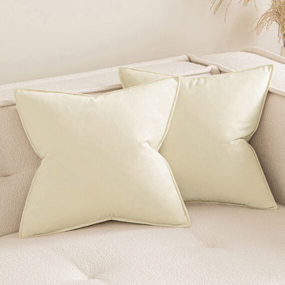 MIULEE 2er Set Samt Kissenbezug Flansch Kissenhülle Dekorative Sofakissen Dekokissen Umwickelte Kante Kissenbezüge Zierkissenbezug für Sofa Wohnzimmer Schlafzimmer 50x50 cm Beige