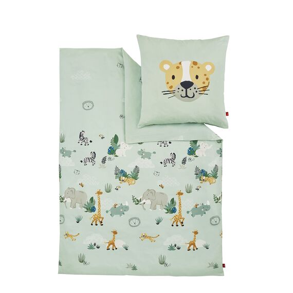 s.Oliver Kinderbettwäsche Tiere 100x135 cm - 100% Baumwolle, praktischer Reißverschluss & maschinenwaschbar, Bettwäsche für Kinder 2tlg. Zootiere hellgrün