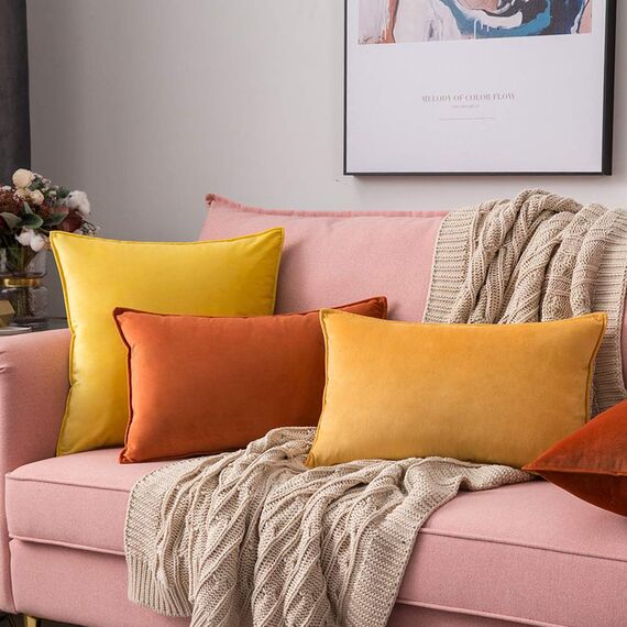 MIULEE 2er Set Samt Kissenbezug Flansch Kissenhülle Dekorative Sofakissen Dekokissen Umwickelte Kante Kissenbezüge Zierkissenbezug für Sofa Wohnzimmer Schlafzimmer 30x50 cm Golden