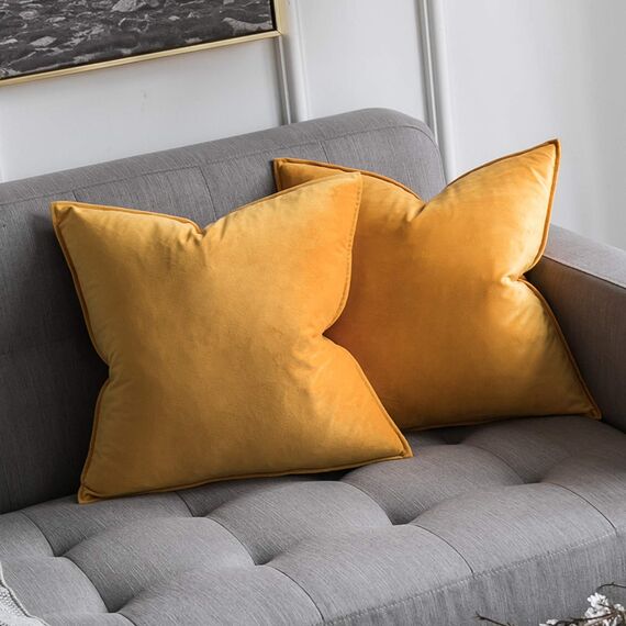 MIULEE 2er Set Samt Kissenbezug Flansch Kissenhülle Dekorative Sofakissen Dekokissen Umwickelte Kante Kissenbezüge Zierkissenbezug für Sofa Wohnzimmer Schlafzimmer 50x50 cm Orangegelb
