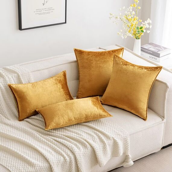 MIULEE 2er Set Samt Kissenbezug Flansch Kissenhülle Dekorative Sofakissen Dekokissen Umwickelte Kante Kissenbezüge Zierkissenbezug für Sofa Wohnzimmer Schlafzimmer 40x40 cm Champagner Golden