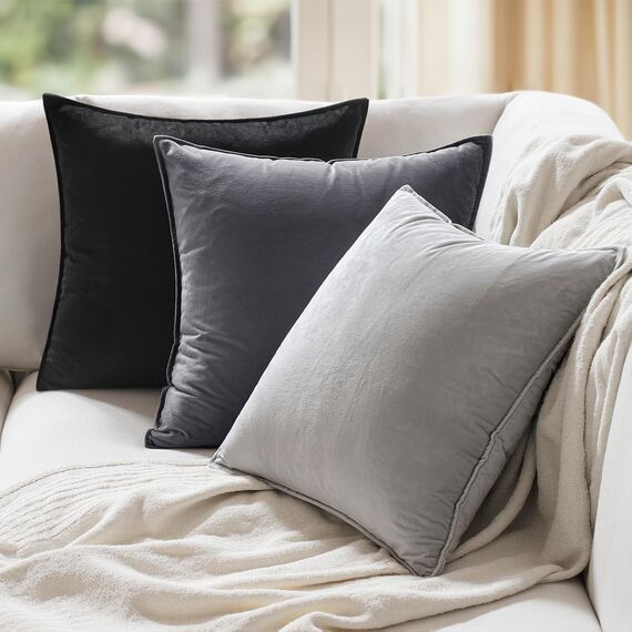 MIULEE 2er Set Samt Kissenbezug Flansch Kissenhülle Dekorative Sofakissen Dekokissen Umwickelte Kante Kissenbezüge Zierkissenbezug für Sofa Wohnzimmer Schlafzimmer 50x50 cm Hellgrau