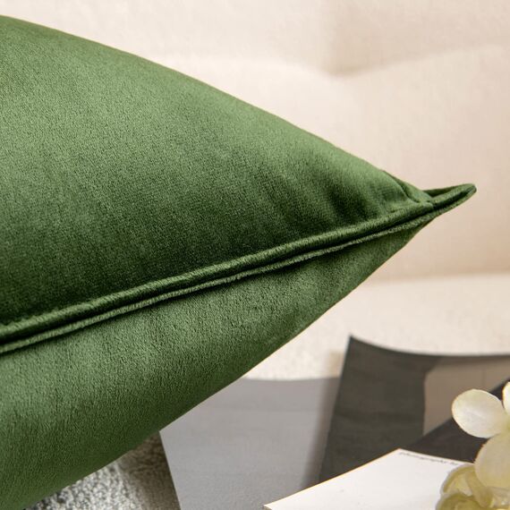MIULEE 2er Set Samt Kissenbezug Flansch Kissenhülle Dekorative Sofakissen Dekokissen Umwickelte Kante Kissenbezüge Zierkissenbezug für Sofa Wohnzimmer Schlafzimmer 40x40 cm Matcha Grün