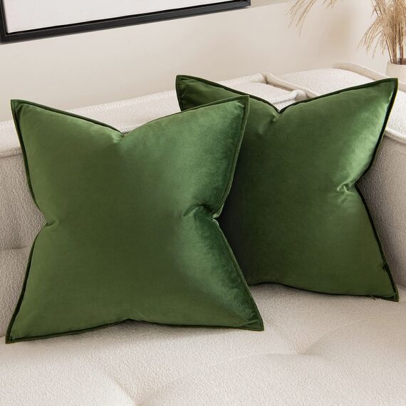 MIULEE 2er Set Samt Kissenbezug Flansch Kissenhülle Dekorative Sofakissen Dekokissen Umwickelte Kante Kissenbezüge Zierkissenbezug für Sofa Wohnzimmer Schlafzimmer 40x40 cm Matcha Grün