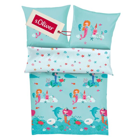 s.Oliver Kinderbettwäsche Meerjungfrau 135x200 cm - 100% Baumwolle, praktischer Reißverschluss & maschinenwaschbar, Bettwäsche für Kinder Meerjungfrauen 2tlg. bunt